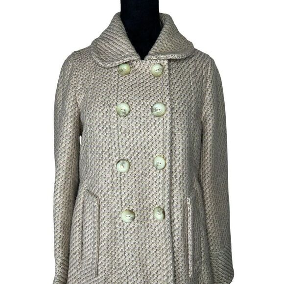 MARC JACOBS Circle Collar Checks Wool Light Pink Coat Half Belt Back Large - Picture 6 of 16